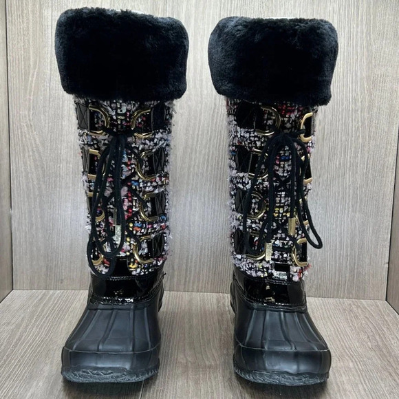 INC International Concepts Winter Boots Women Size 6 Tweed Faux Fur Lined Black - Picture 2 of 12